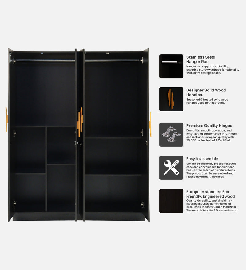 Maya 4 Door Wardrobe With Mirror In Black Wenge Colour