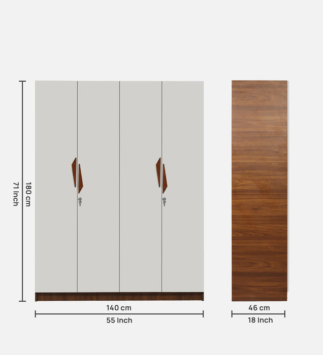 Maya 4 Door Wardrobe In Teak & White Colour