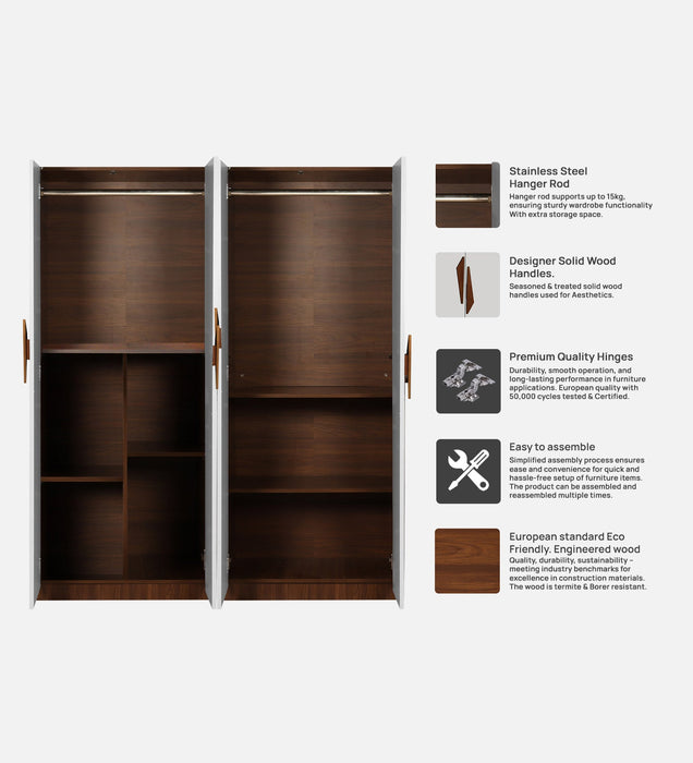 Maya 4 Door Wardrobe In Teak & White Colour