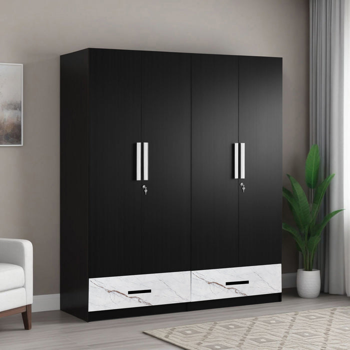 Mustang 4 Door Wardrobe with 2 Drawer In Dark Wenge & White Stone Finish