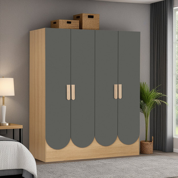 Mustang Luxury 4 Door Wardrobe In Urban Teak & Slate Grey Colour