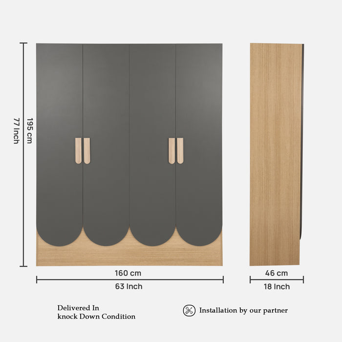 Mustang Luxury 4 Door Wardrobe In Urban Teak & Slate Grey Colour