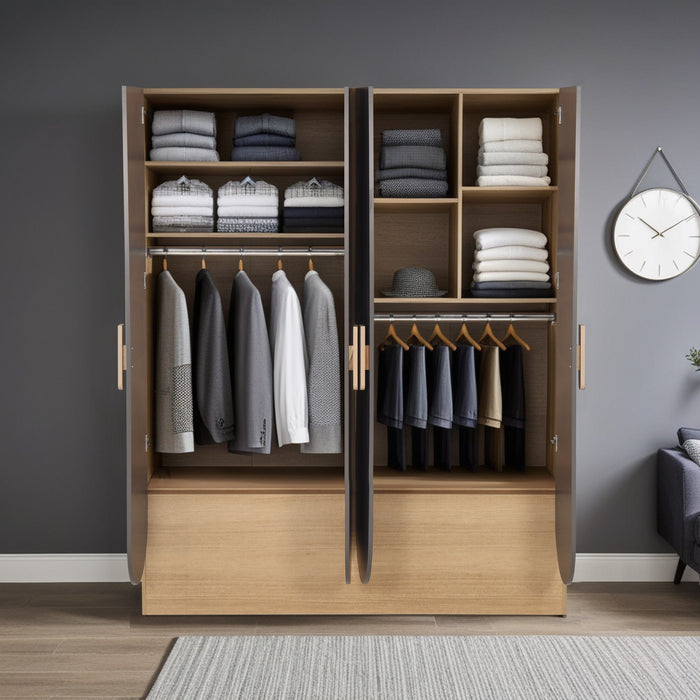 Mustang Luxury 4 Door Wardrobe In Urban Teak & Slate Grey Colour