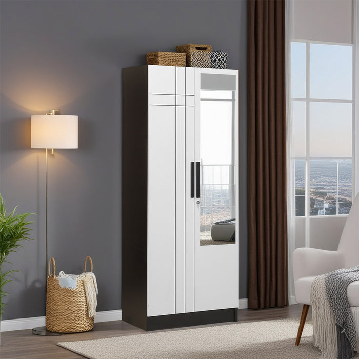 Mustang 2 Door Wardrobe With Mirror & Locker In Black Wenge & Frosty White Colour
