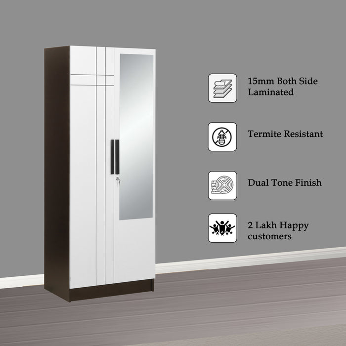 Mustang 2 Door Wardrobe With Mirror & Locker In Black Wenge & Frosty White Colour