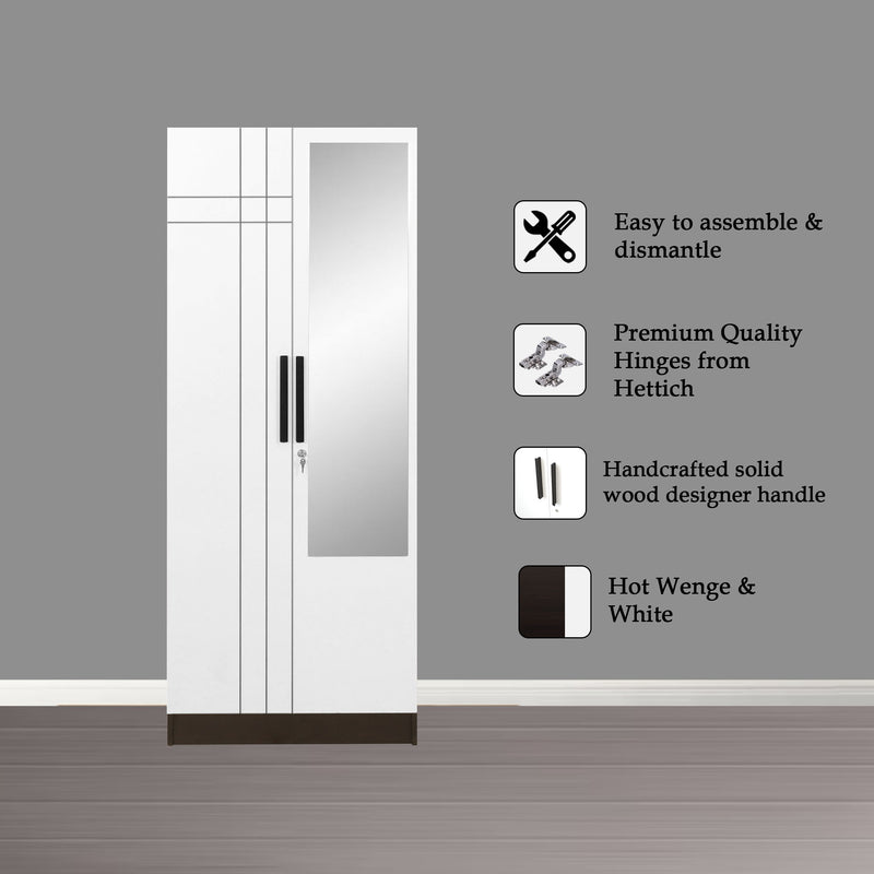Mustang 2 Door Wardrobe With Mirror & Locker In Black Wenge & Frosty White Colour