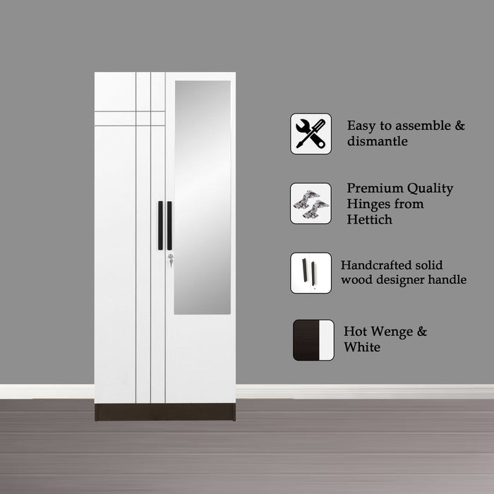 Mustang 2 Door Wardrobe With Mirror & Locker In Black Wenge & Frosty White Colour