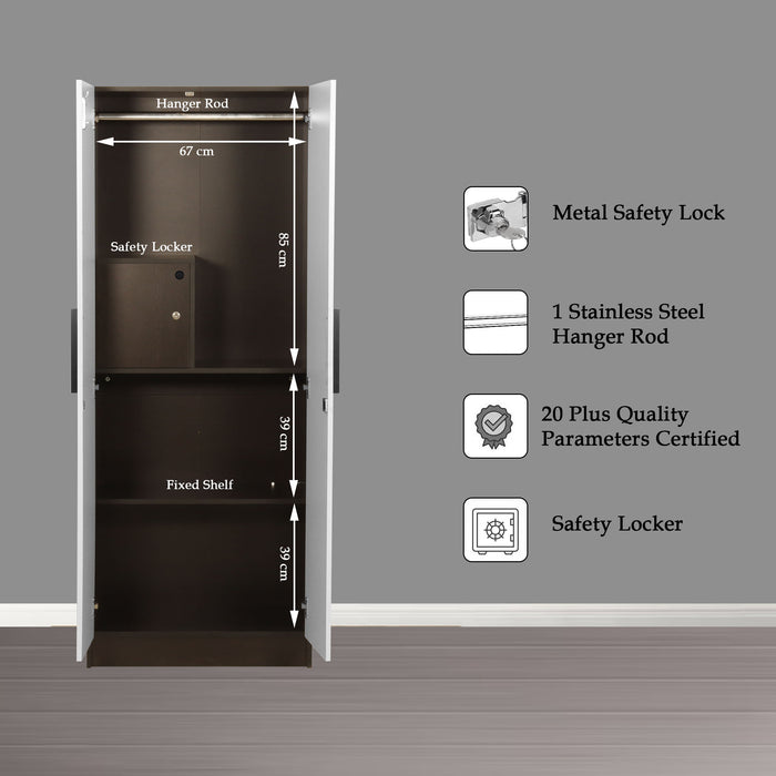 Mustang 2 Door Wardrobe With Mirror & Locker In Black Wenge & Frosty White Colour