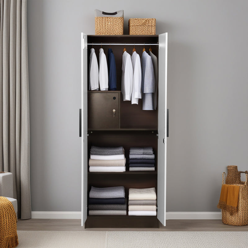 Mustang 2 Door Wardrobe With Mirror & Locker In Black Wenge & Frosty White Colour