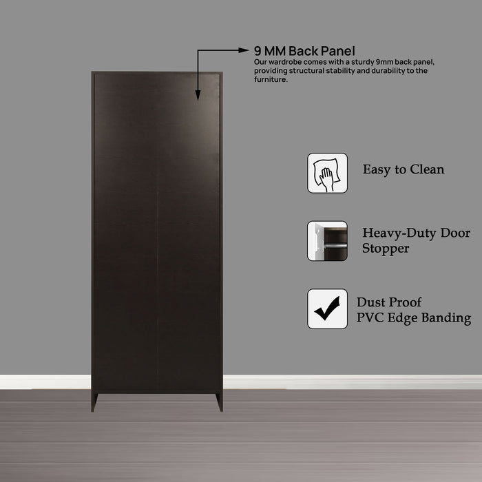Mustang 2 Door Wardrobe With Mirror & Locker In Black Wenge & Frosty White Colour