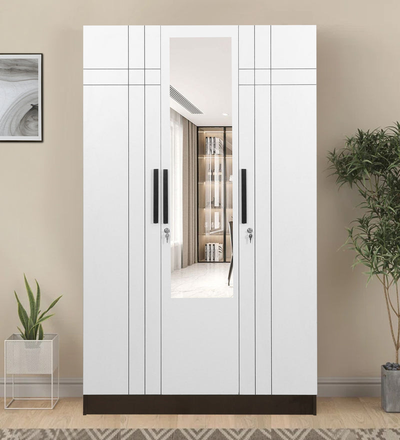 Mustang 3 Door Wardrobe With Mirror & Locker In Black Wenge & Frosty White Colour
