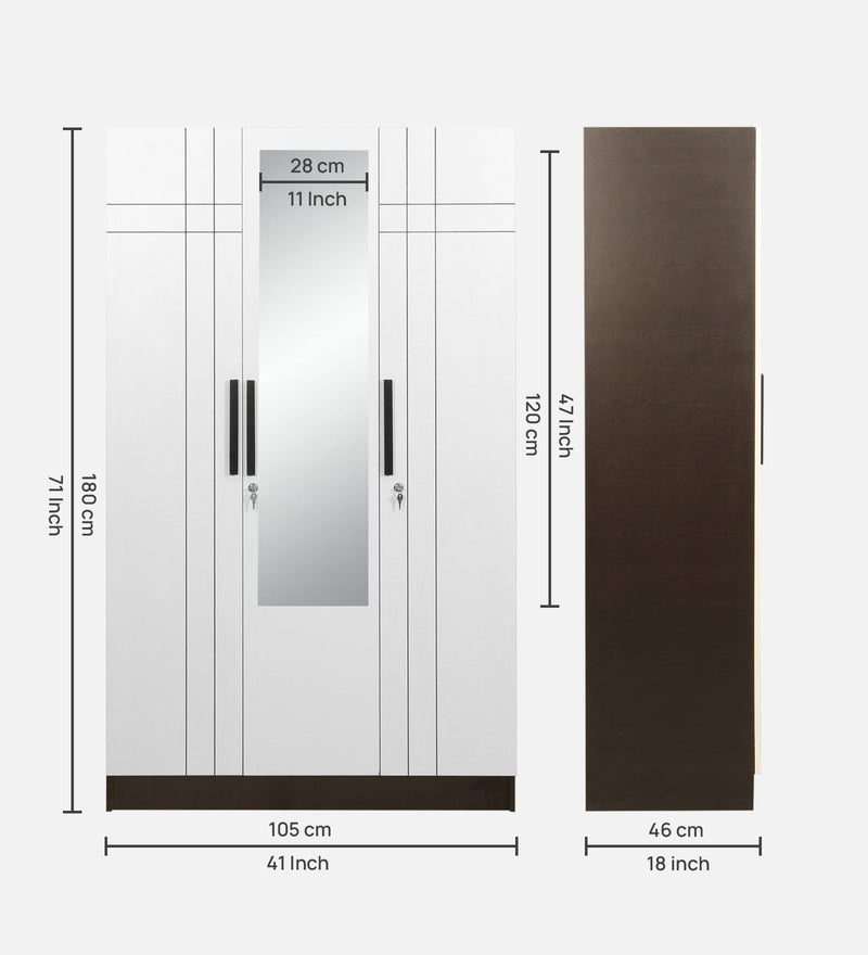 Mustang 3 Door Wardrobe With Mirror & Locker In Black Wenge & Frosty White Colour