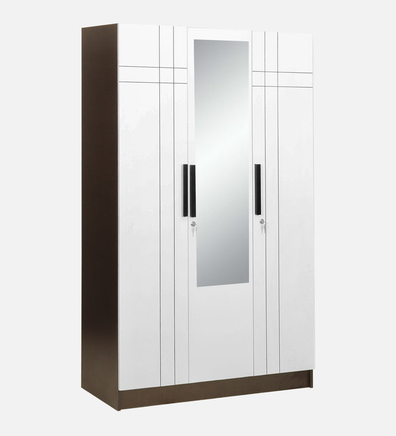 Mustang 3 Door Wardrobe With Mirror & Locker In Black Wenge & Frosty White Colour