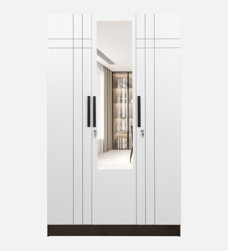 Mustang 3 Door Wardrobe With Mirror & Locker In Black Wenge & Frosty White Colour