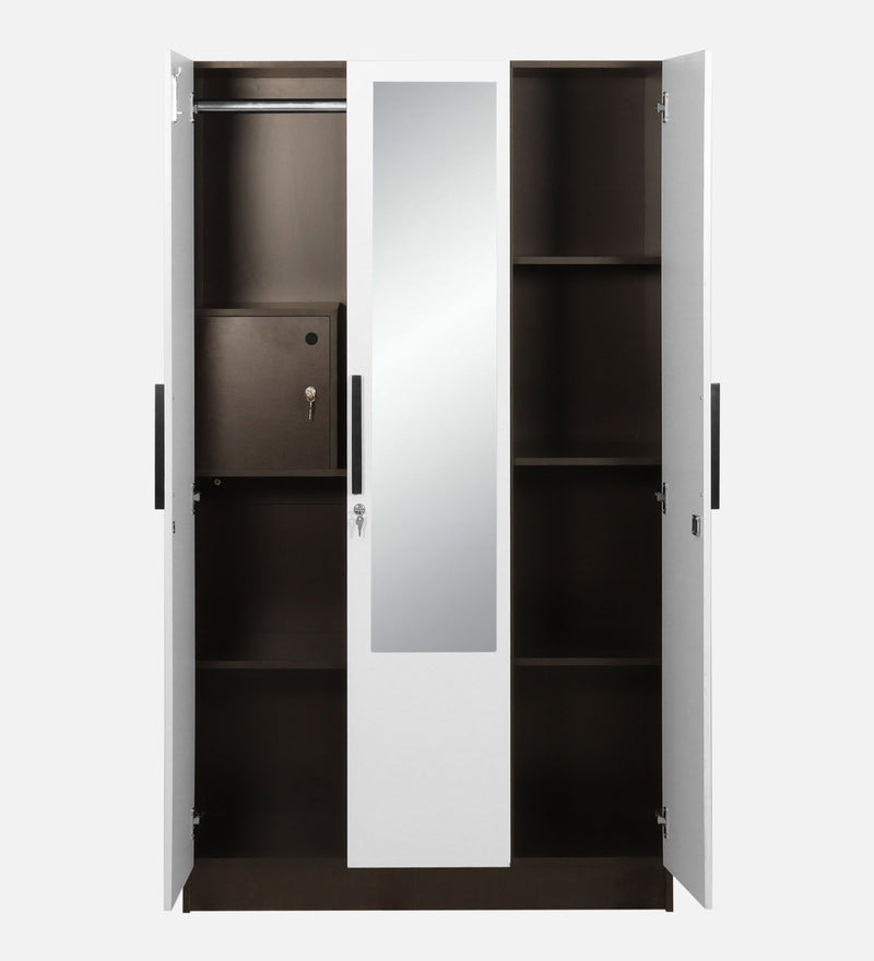 Mustang 3 Door Wardrobe With Mirror & Locker In Black Wenge & Frosty White Colour