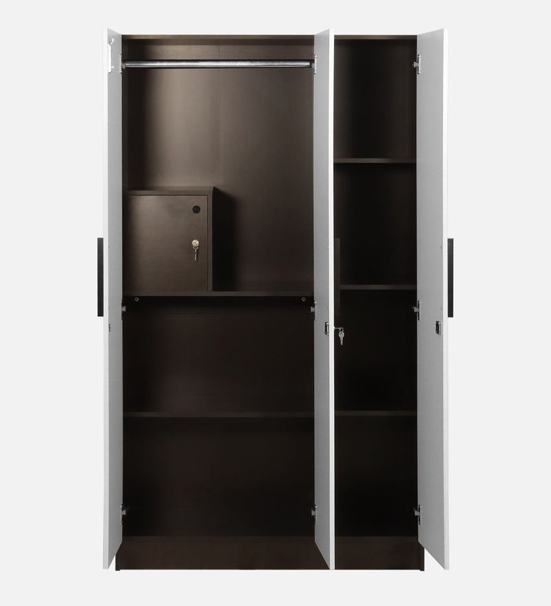 Mustang 3 Door Wardrobe With Mirror & Locker In Black Wenge & Frosty White Colour