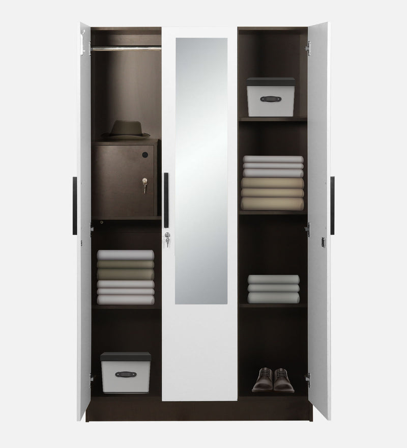 Mustang 3 Door Wardrobe With Mirror & Locker In Black Wenge & Frosty White Colour