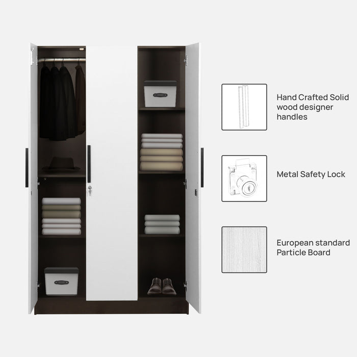 Mustang 3 Door Wardrobe & Locker In Black Wenge & Frosty White Colour