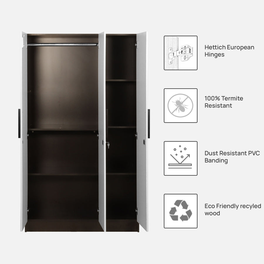 Mustang 3 Door Wardrobe In Black Wenge & Frosty White Colour