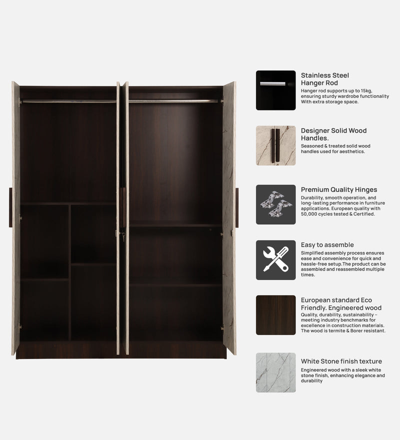 Elevate Your Bedroom with the Trevi Mustang 4 Door Wardrobe Dark Maple & White Stone