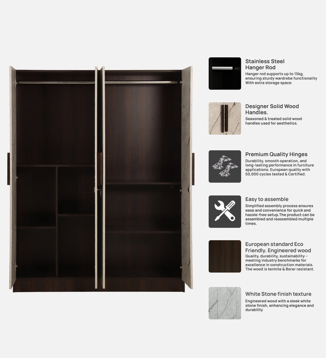 Trevi Mustang 4 Door Wardrobe- Dark Maple & White Stone