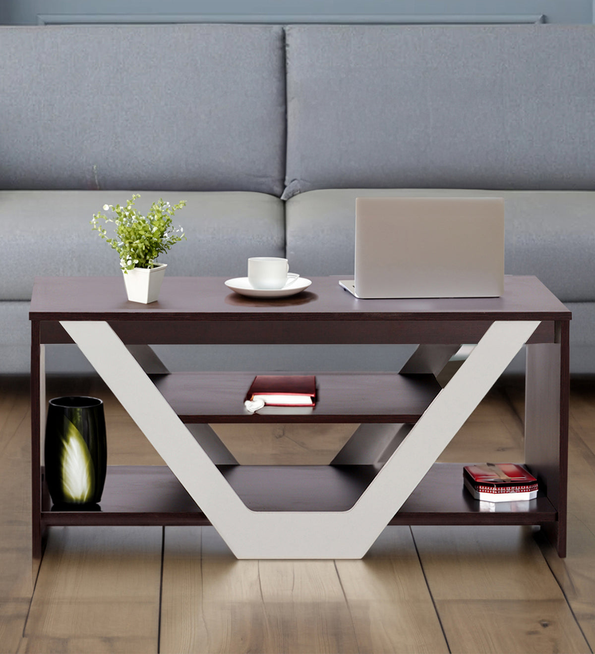 Nectar Coffee Table In Walnut & White Colour — TREVI FURNITURE