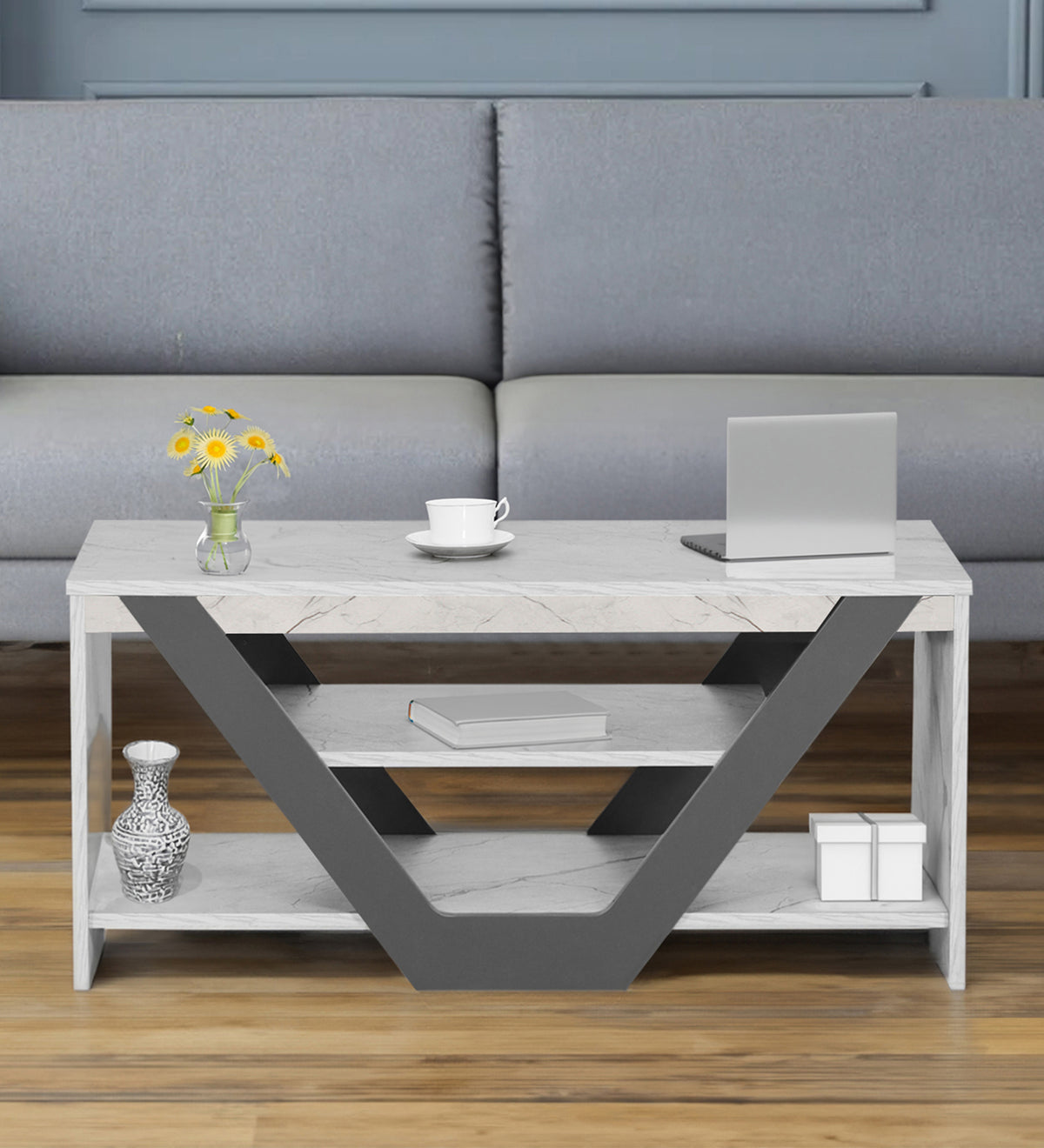 Nectar Coffee Table In White Stone & Slate Grey Colour — TREVI FURNITURE