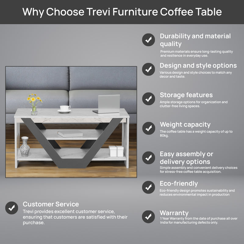 Nectar Coffee Table In White Stone & Slate Grey Colour