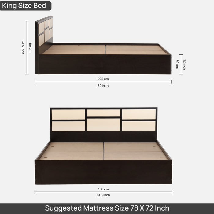 Nirvana Engineered wood Bed Without Storage in King/Queen/Double Size in Wenge Colour