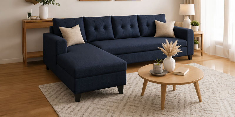 Norris Fabric LHS 6 Seater Sectional Sofa In Cool Cobalt Colour