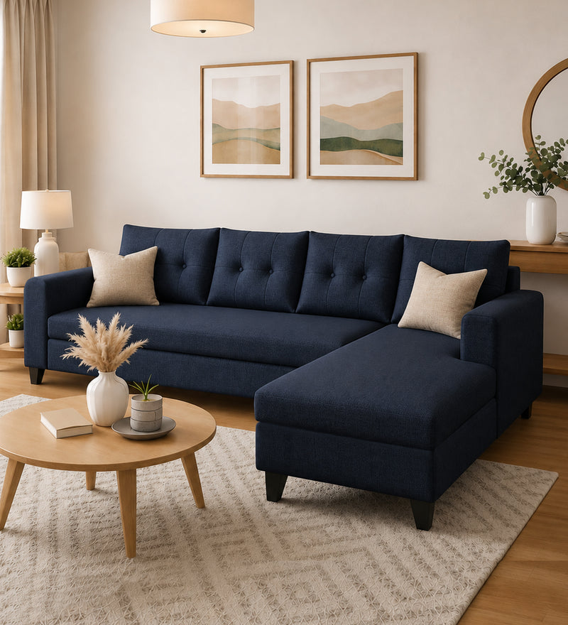 Norris Fabric RHS 6 Seater Sectional Sofa In Cool Cobalt Colour