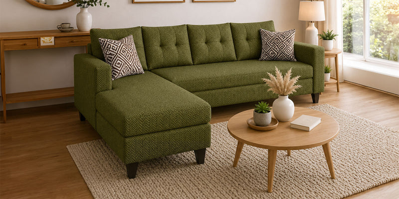 Norris Fabric LHS 6 Seater Sectional Sofa In Moss Green Colour