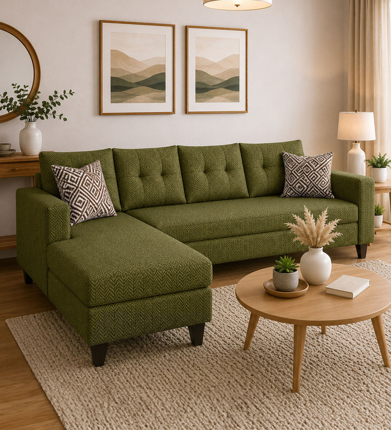 Norris Fabric LHS 6 Seater Sectional Sofa In Moss Green Colour