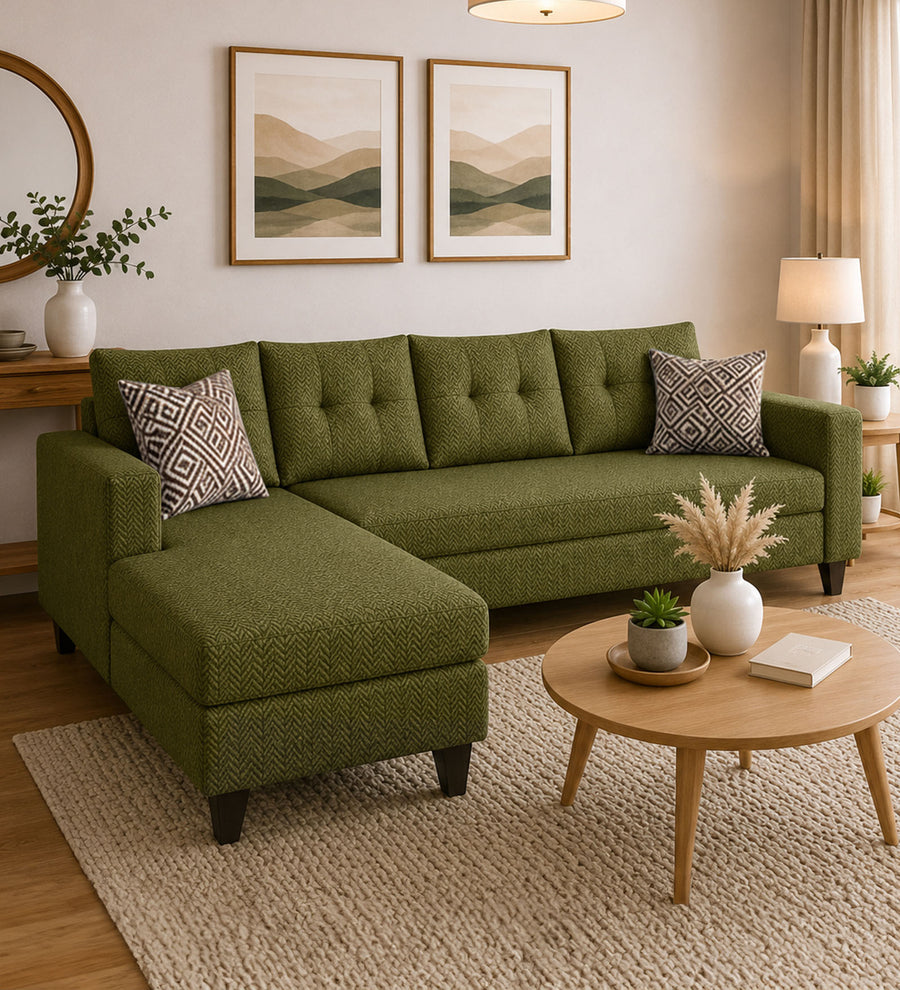 Norris Fabric LHS 6 Seater Sectional Sofa In Moss Green Colour
