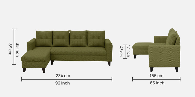 Norris Fabric LHS 6 Seater Sectional Sofa In Moss Green Colour