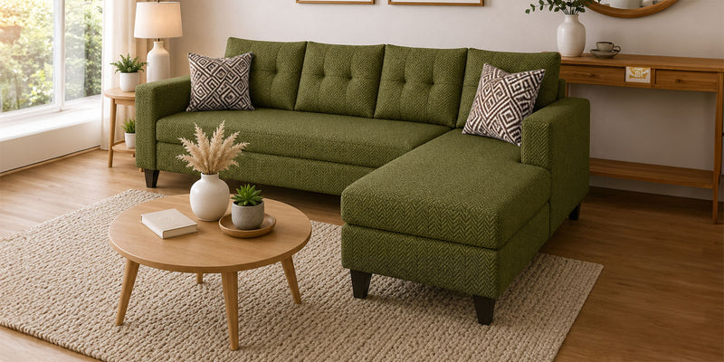 Norris Fabric RHS 6 Seater Sectional Sofa In Moss Green Colour
