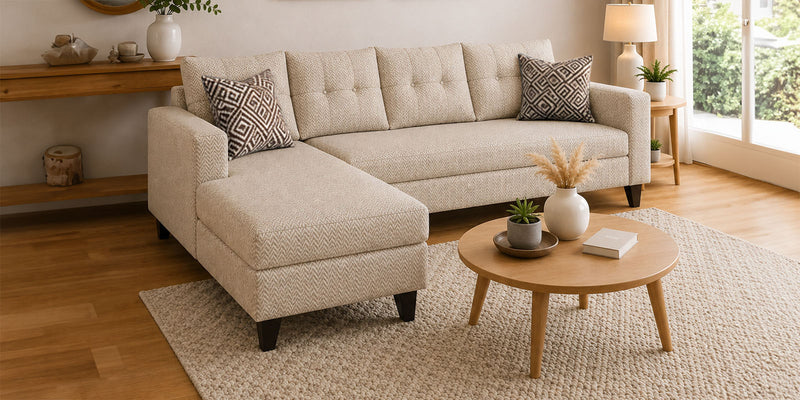 Norris Fabric LHS 6 Seater Sectional Sofa In Silk Cream Colour