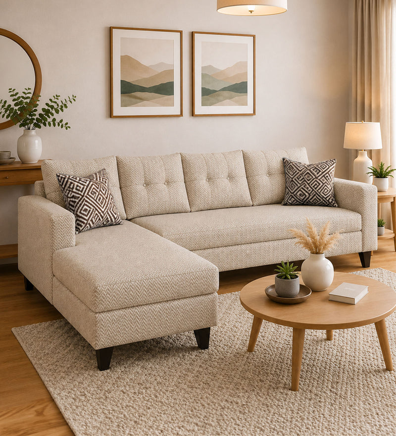 Norris Fabric LHS 6 Seater Sectional Sofa In Silk Cream Colour