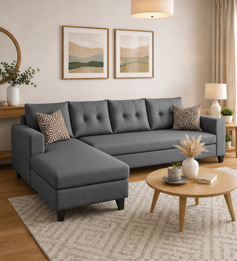 Norris Fabric LHS 6 Seater Sectional Sofa In Steel Grey Colour