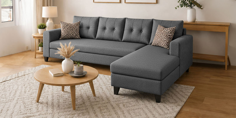 Norris Fabric RHS 6 Seater Sectional Sofa In Steel Grey Colour