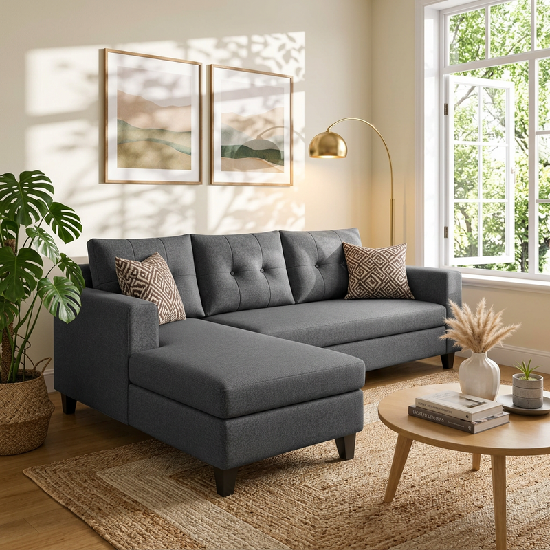 Norris Fabric RHS 6 Seater Sectional Sofa In Steel Grey Colour