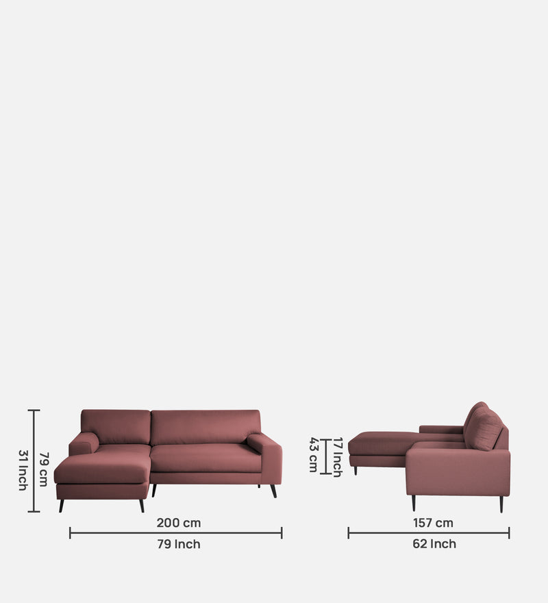 Ohana Velvet LHS Compact 5 Seater Sectional Fabric Sofa