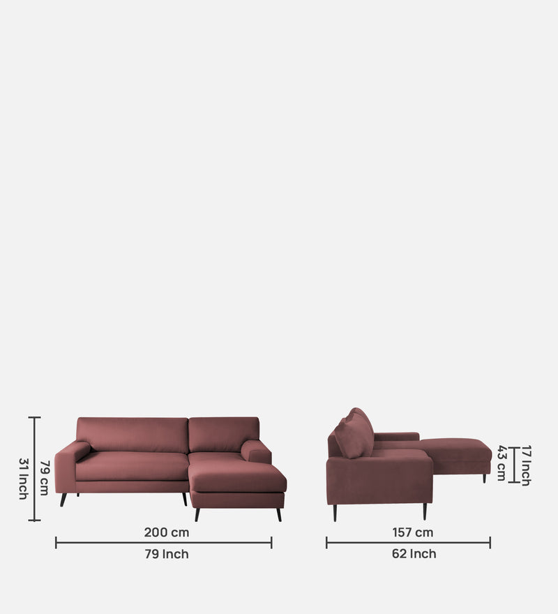 Ohana Velvet RHS Compact 5 Seater Sectional Fabric Sofa