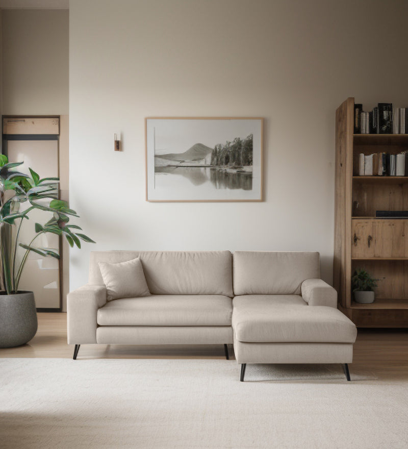 Ohana Velvet RHS Compact 5 Seater Sectional Fabric Sofa