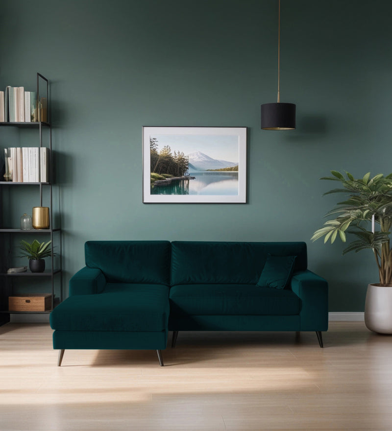 Ohana Velvet LHS Compact 5 Seater Sectional Fabric Sofa