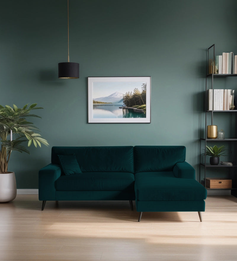 Ohana Velvet RHS Compact 5 Seater Sectional Fabric Sofa