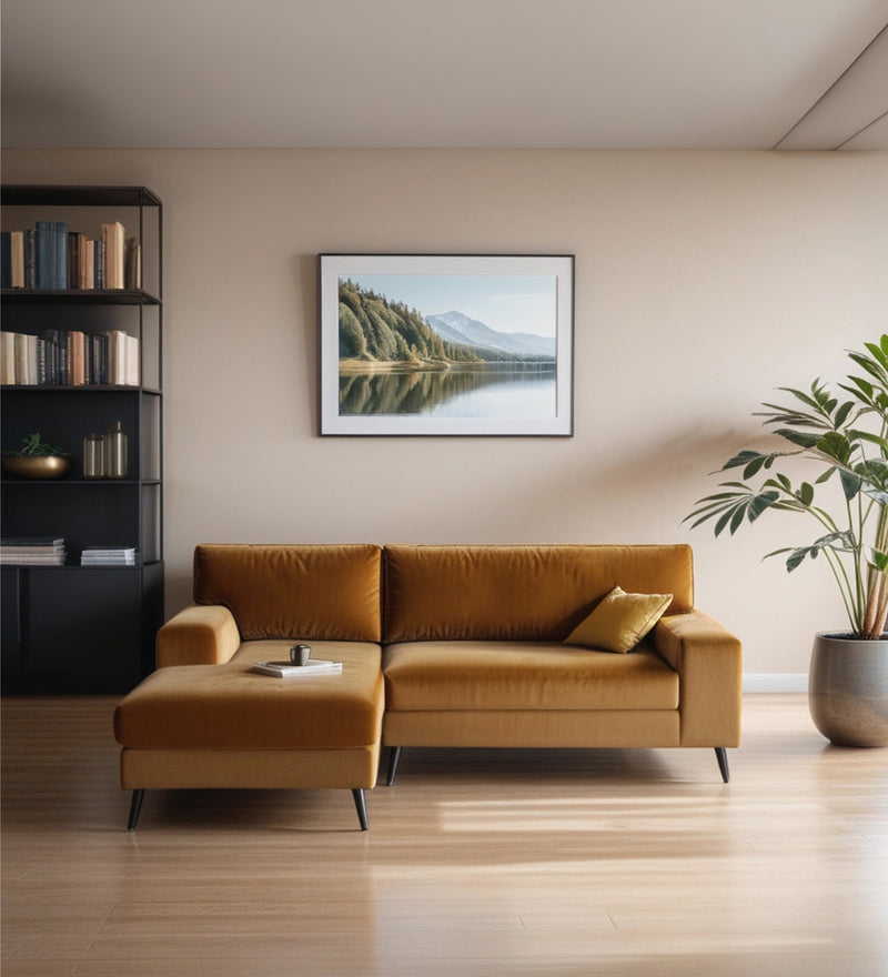 Ohana Velvet LHS Compact 5 Seater Sectional Fabric Sofa