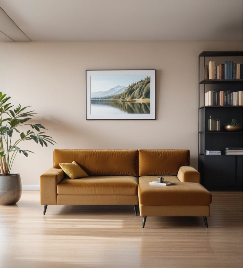 Ohana Velvet RHS Compact 5 Seater Sectional Fabric Sofa