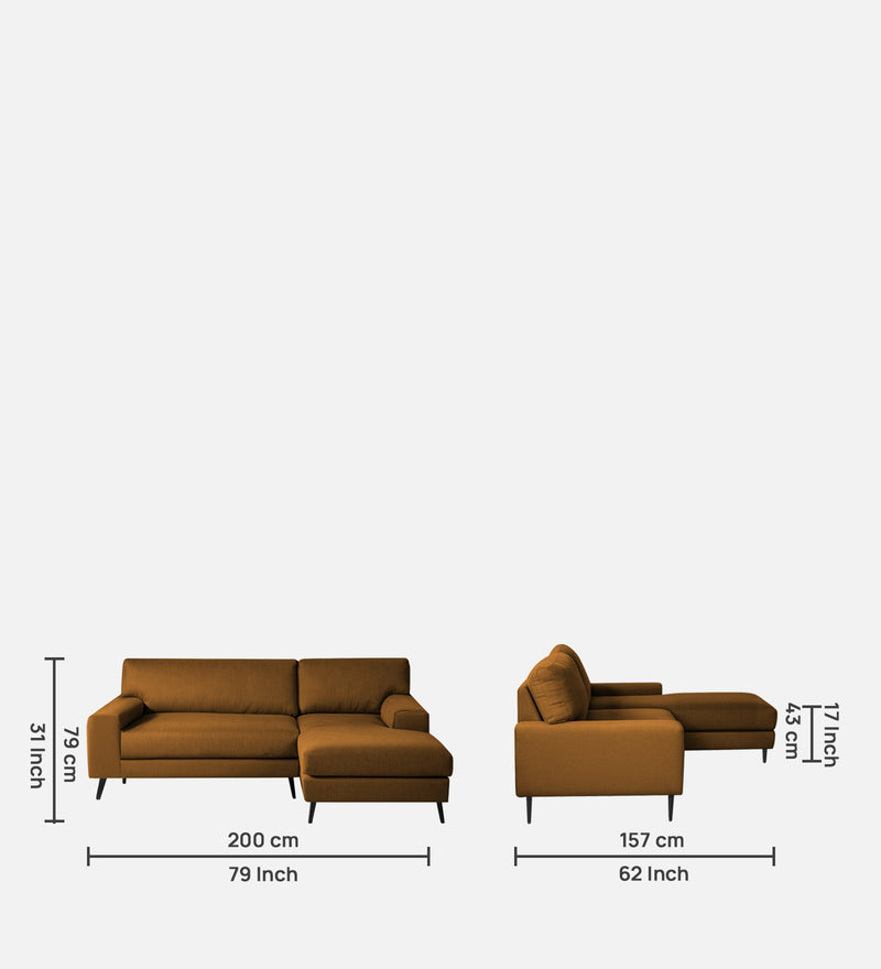 Ohana Velvet RHS Compact 5 Seater Sectional Fabric Sofa