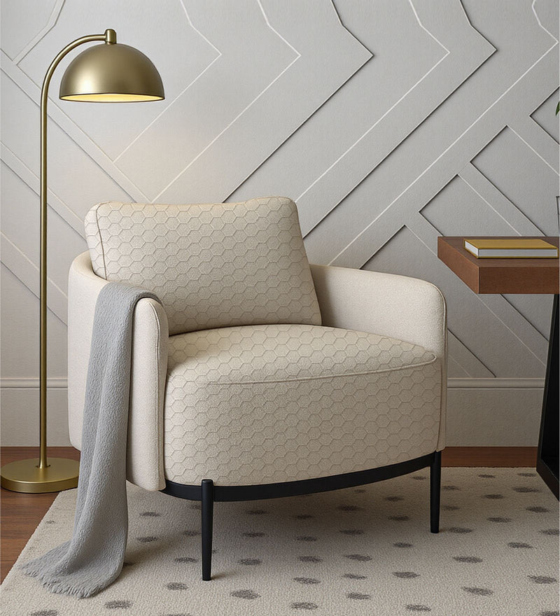 Olivia Velvet Lounge Chair In hexaplush sand & Velvet Sand Colour